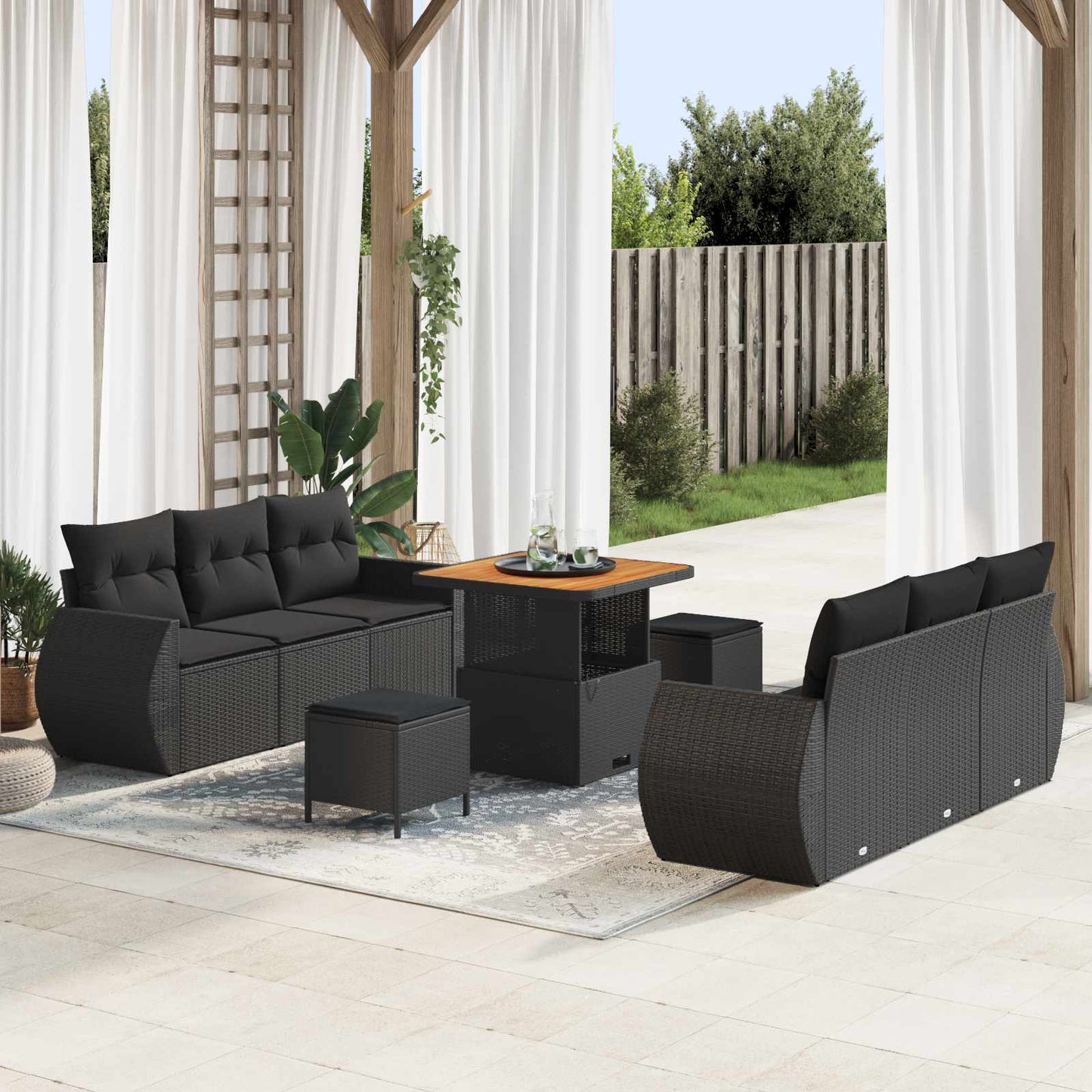 Tuin Sofa Set met kussen met opslag 9 pcs Zwart poly rattan is nu te koop bij PeponiXL, paradijselijk wonen!