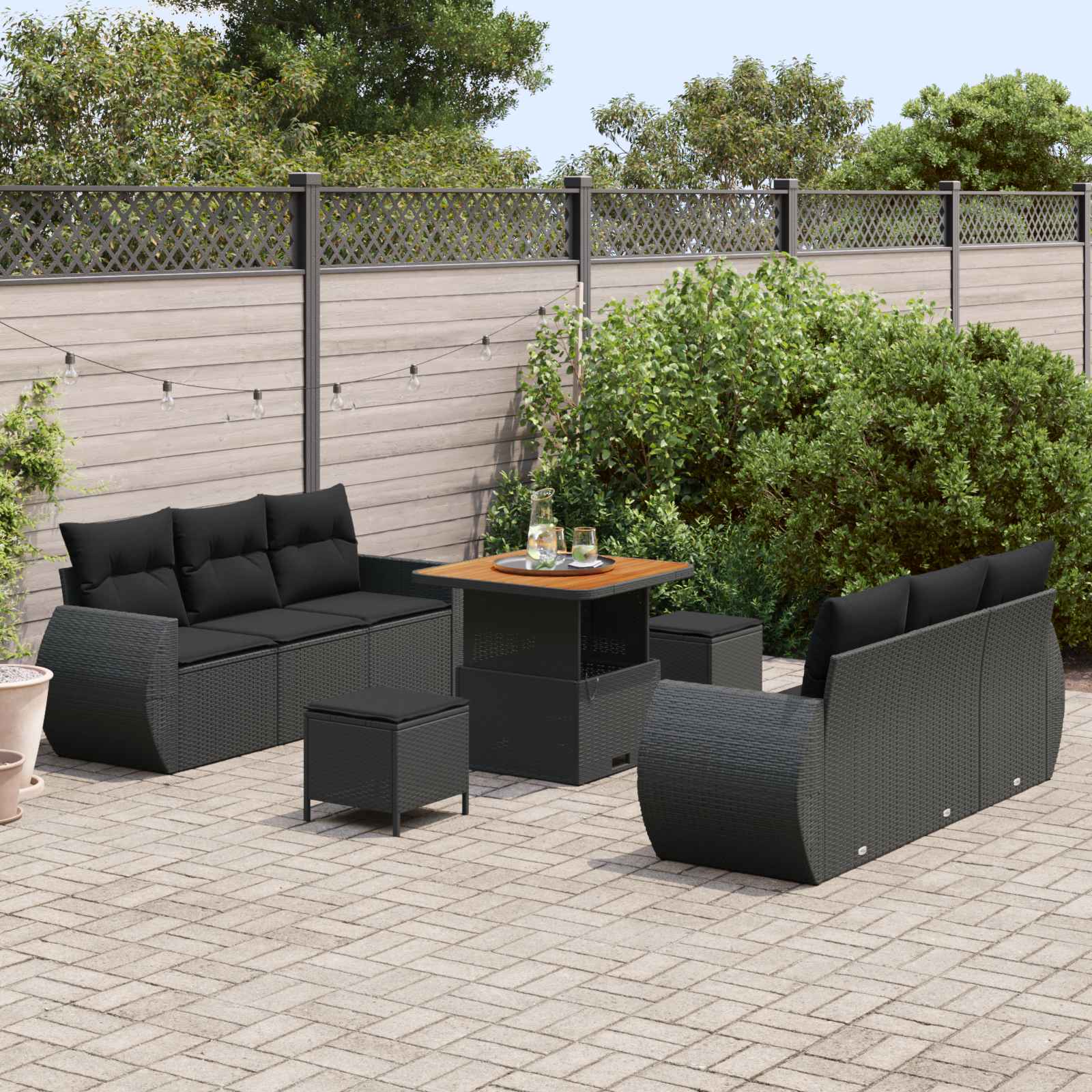 Tuin Sofa Set met kussen met opslag 9 pcs Zwart poly rattan is nu te koop bij PeponiXL, paradijselijk wonen!