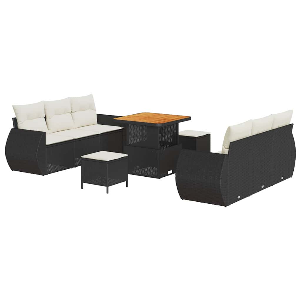 Tuin Sofa Set met kussen 9 pcs Zwart en Crème poly rattan is nu te koop bij PeponiXL, paradijselijk wonen!