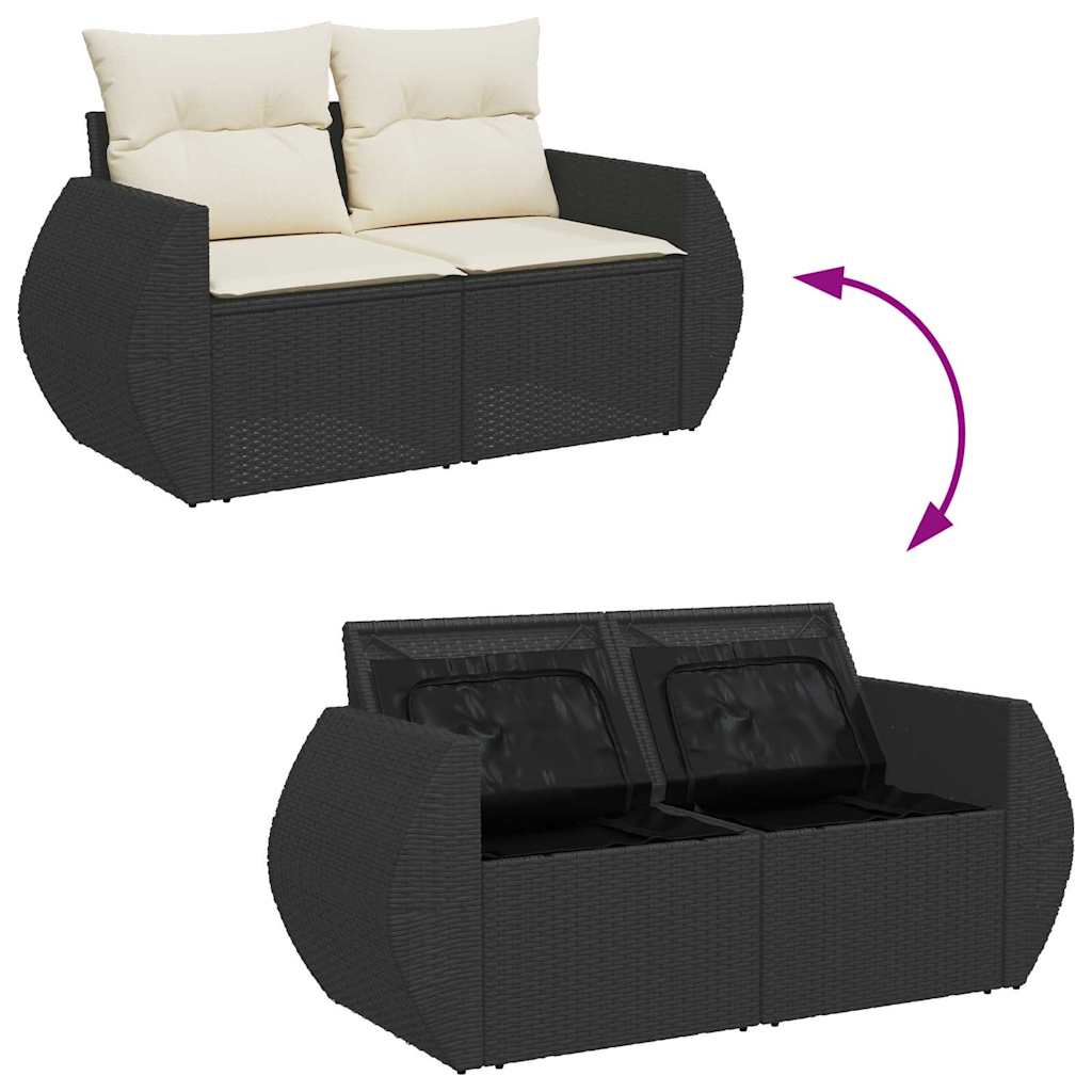 Tuin Sofa Set met kussen 9 pcs Zwart en Crème poly rattan is nu te koop bij PeponiXL, paradijselijk wonen!