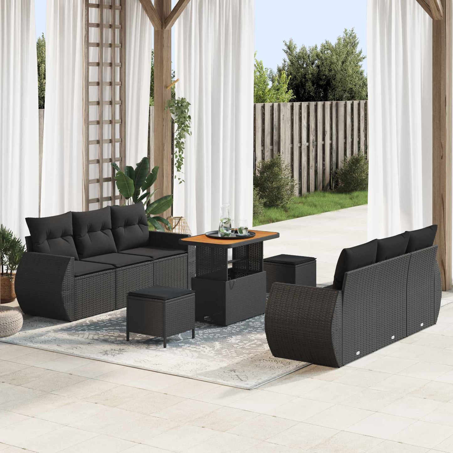 Tuin Sofa Set met kussen met opslag 9 pcs Zwart poly rattan is nu te koop bij PeponiXL, paradijselijk wonen!