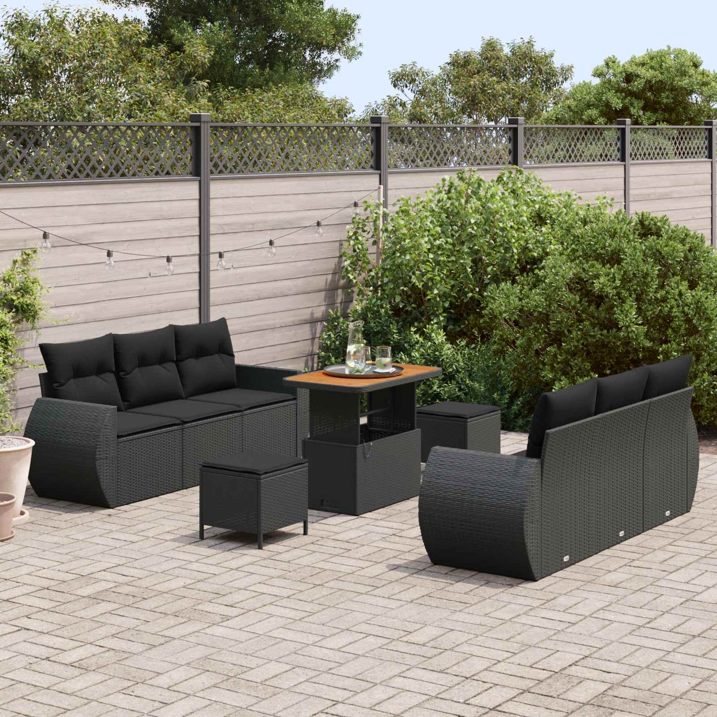 Tuin Sofa Set met kussen met opslag 9 pcs Zwart poly rattan is nu te koop bij PeponiXL, paradijselijk wonen!