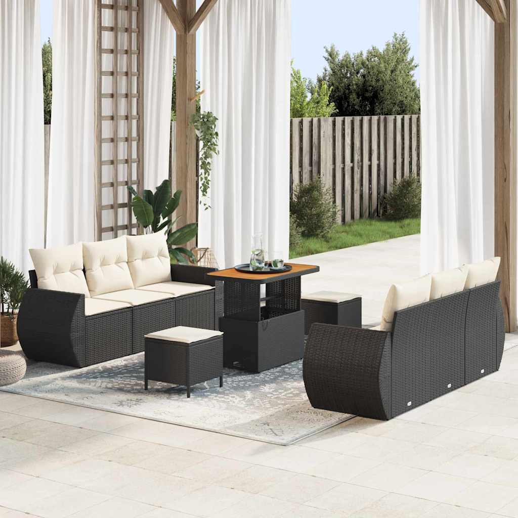 Tuin Sofa Set met kussen 9 pcs Zwart en Crème poly rattan is nu te koop bij PeponiXL, paradijselijk wonen!