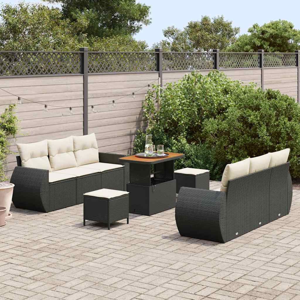 Tuin Sofa Set met kussen 9 pcs Zwart en Crème poly rattan is nu te koop bij PeponiXL, paradijselijk wonen!