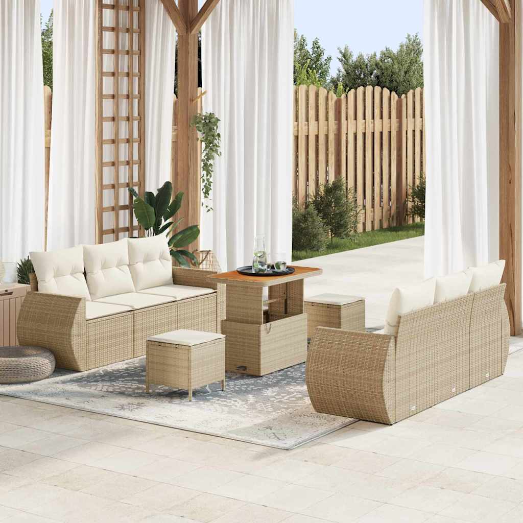 Tuin Sofa Set met kussen 9 pcs Beige en Crème poly rattan is nu te koop bij PeponiXL, paradijselijk wonen!