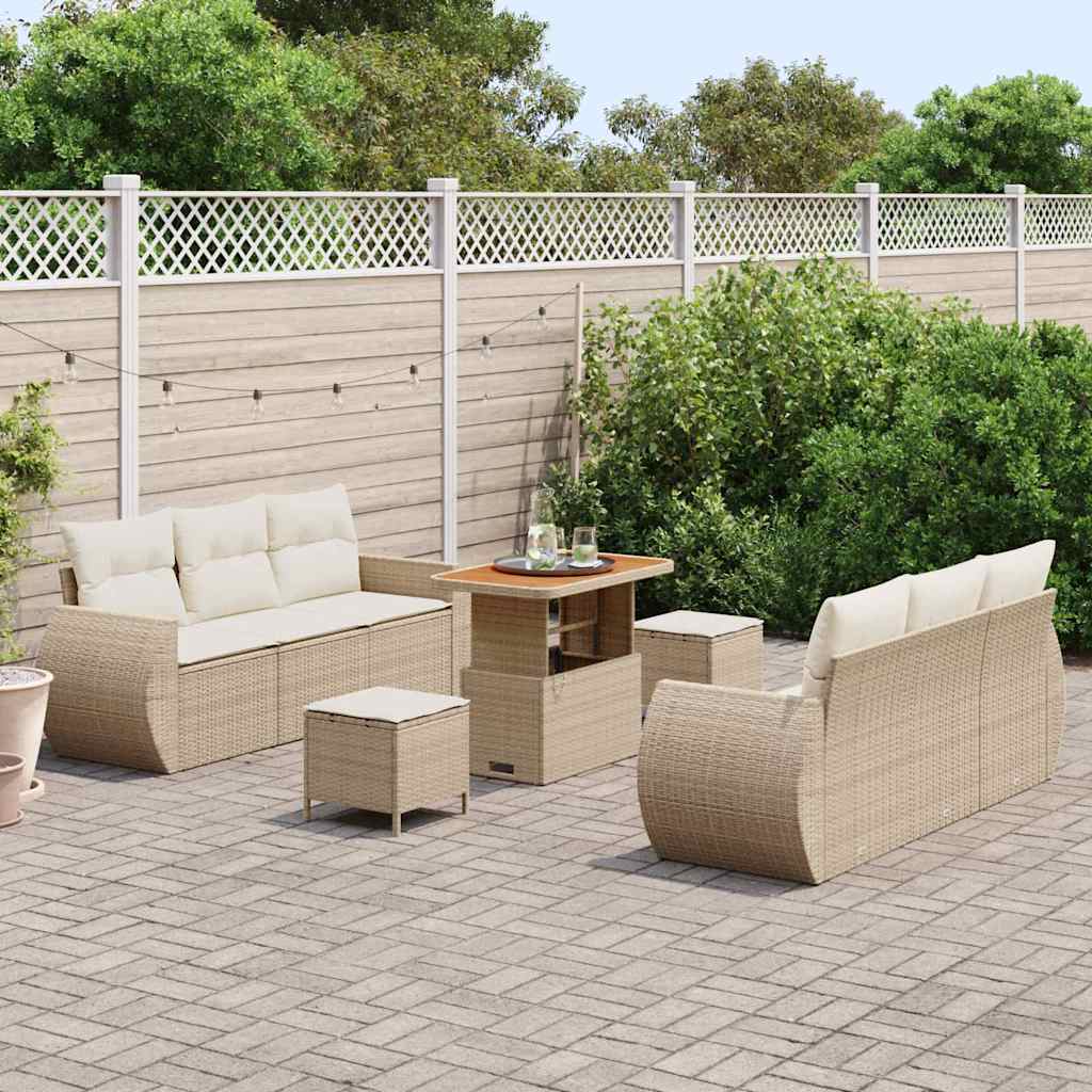 Tuin Sofa Set met kussen 9 pcs Beige en Crème poly rattan is nu te koop bij PeponiXL, paradijselijk wonen!