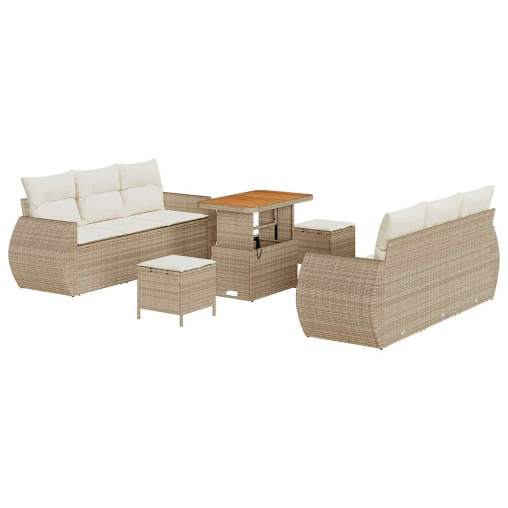 Tuin Sofa Set met kussen 9 pcs Beige en Crème poly rattan is nu te koop bij PeponiXL, paradijselijk wonen!