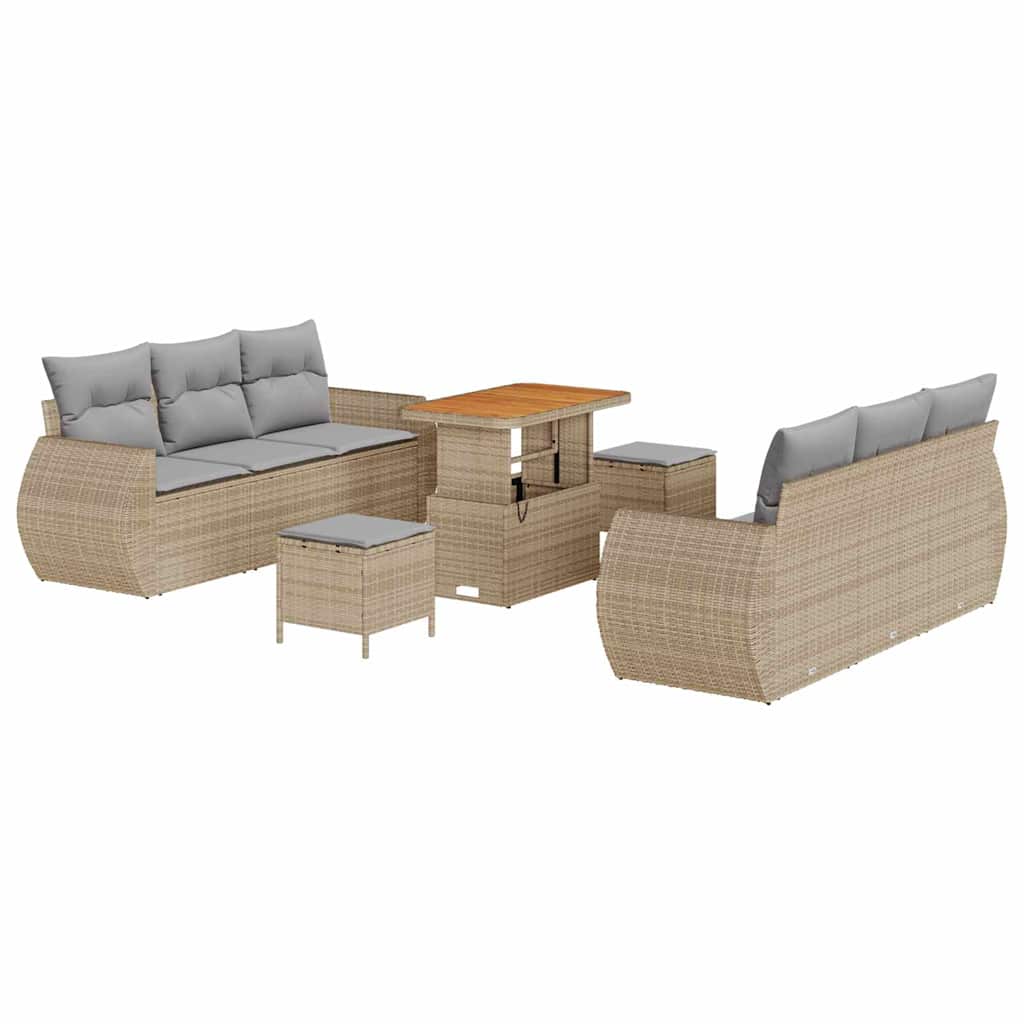 Tuin Sofa Set met kussen 9 pcs Beige en Licht Grijs poly rattan is nu te koop bij PeponiXL, paradijselijk wonen!