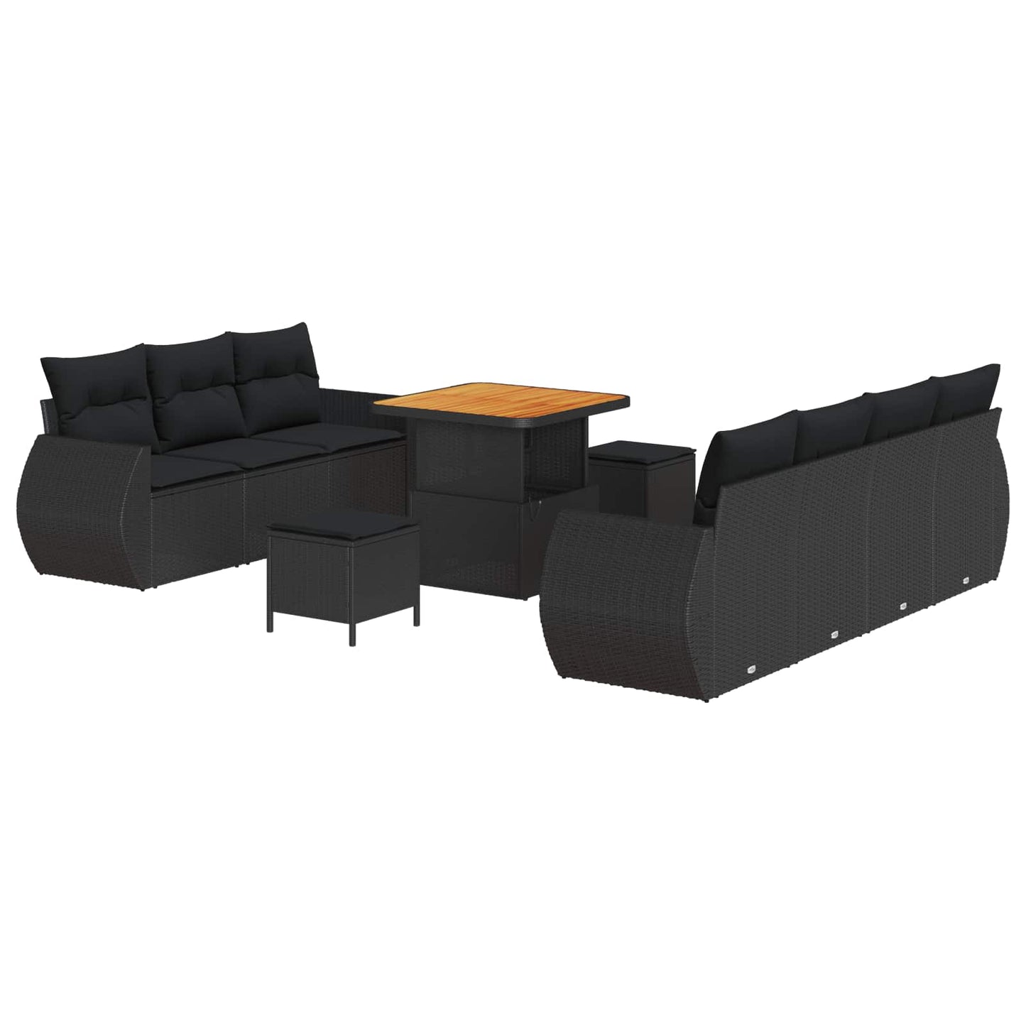 Tuin Sofa Set met kussen met opslag 10 pcs Zwart poly rattan is nu te koop bij PeponiXL, paradijselijk wonen!