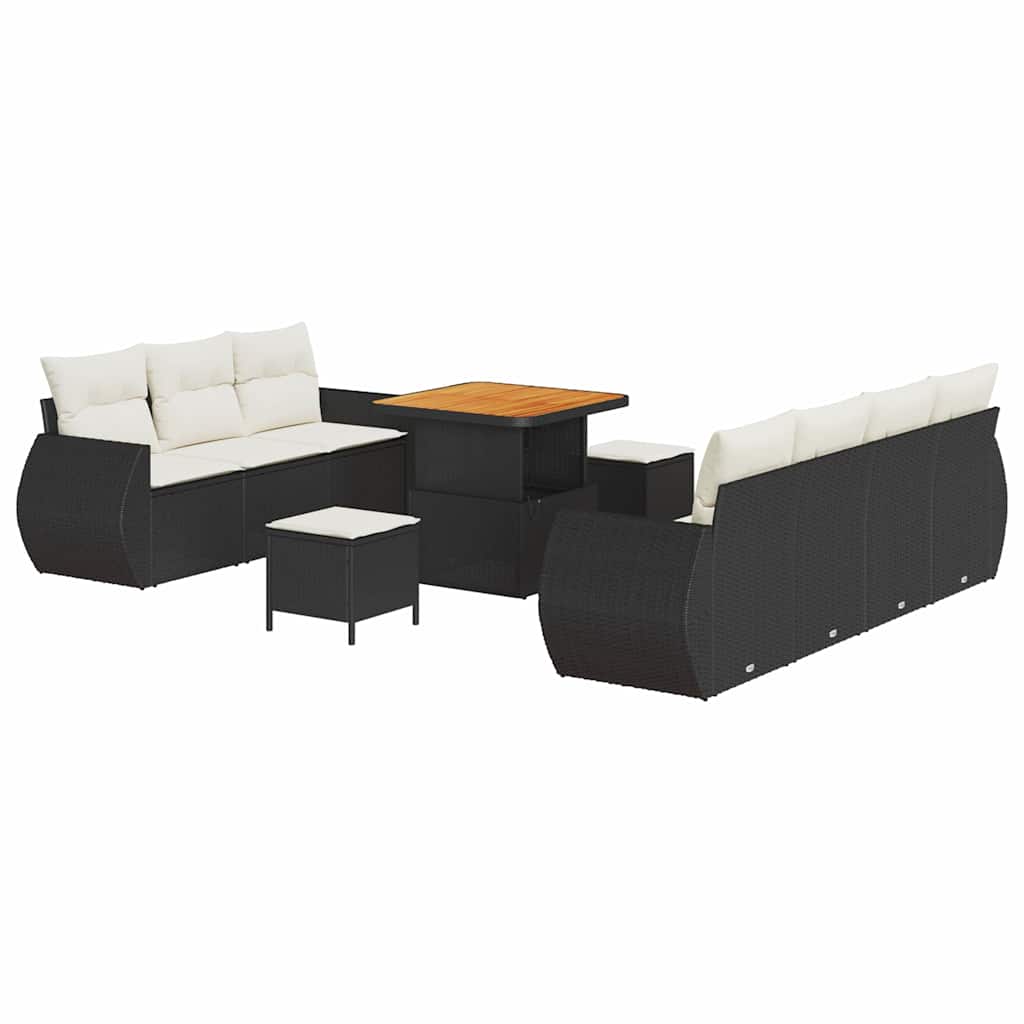 Tuin Sofa Set met kussen 10 pcs Zwart en Crème poly rattan is nu te koop bij PeponiXL, paradijselijk wonen!