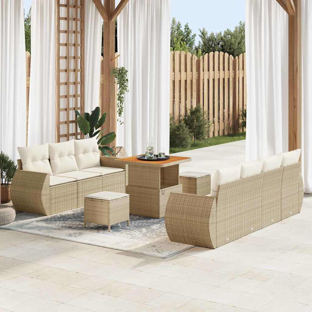 Tuin Sofa Set met kussen 10 pcs Beige en Crème poly rattan is nu te koop bij PeponiXL, paradijselijk wonen!