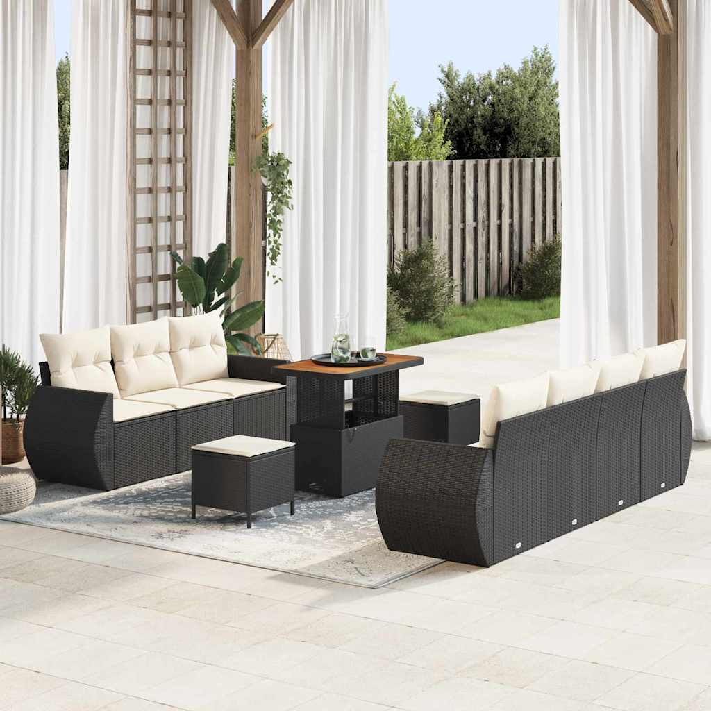 Tuin Sofa Set met kussen 10 pcs Zwart en Crème poly rattan is nu te koop bij PeponiXL, paradijselijk wonen!