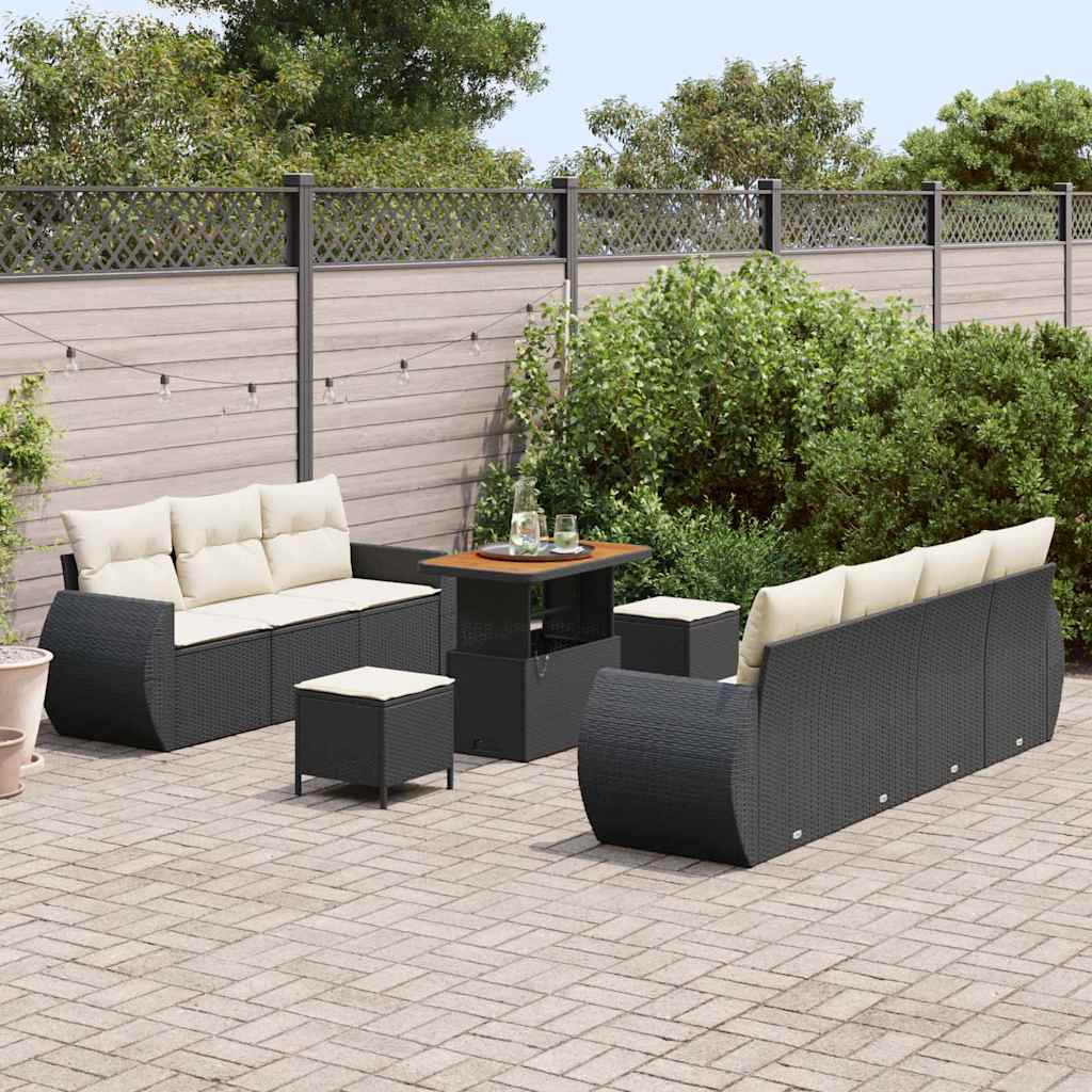Tuin Sofa Set met kussen 10 pcs Zwart en Crème poly rattan is nu te koop bij PeponiXL, paradijselijk wonen!