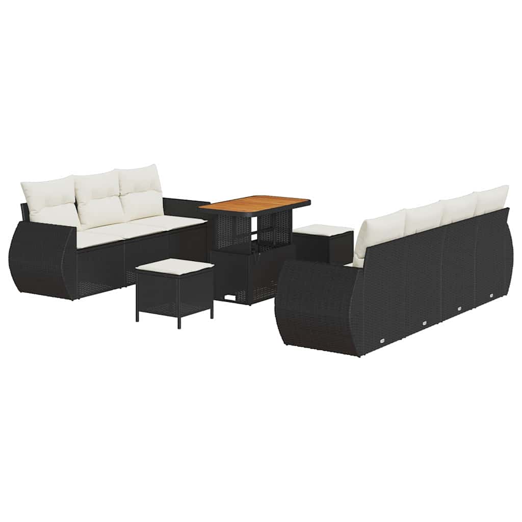 Tuin Sofa Set met kussen 10 pcs Zwart en Crème poly rattan is nu te koop bij PeponiXL, paradijselijk wonen!