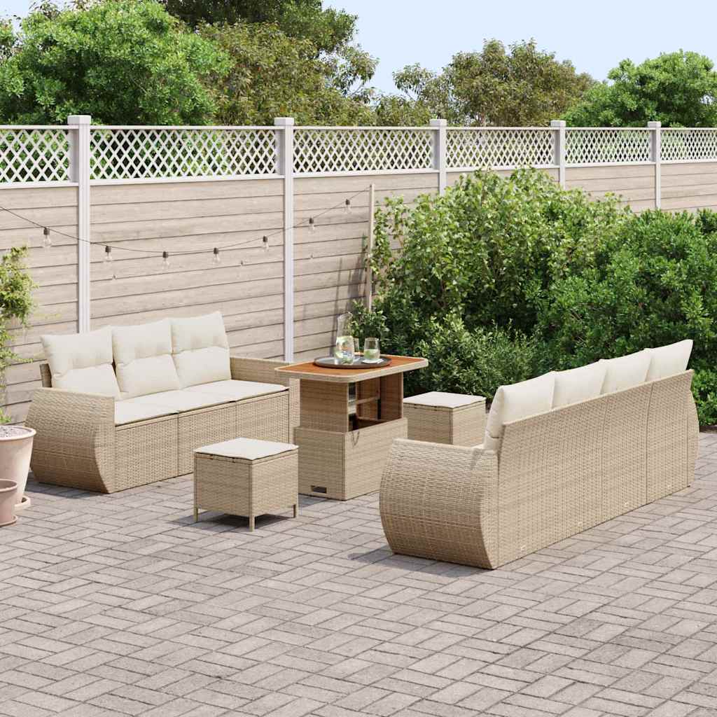 Tuin Sofa Set met kussen 10 pcs Beige en Crème poly rattan is nu te koop bij PeponiXL, paradijselijk wonen!