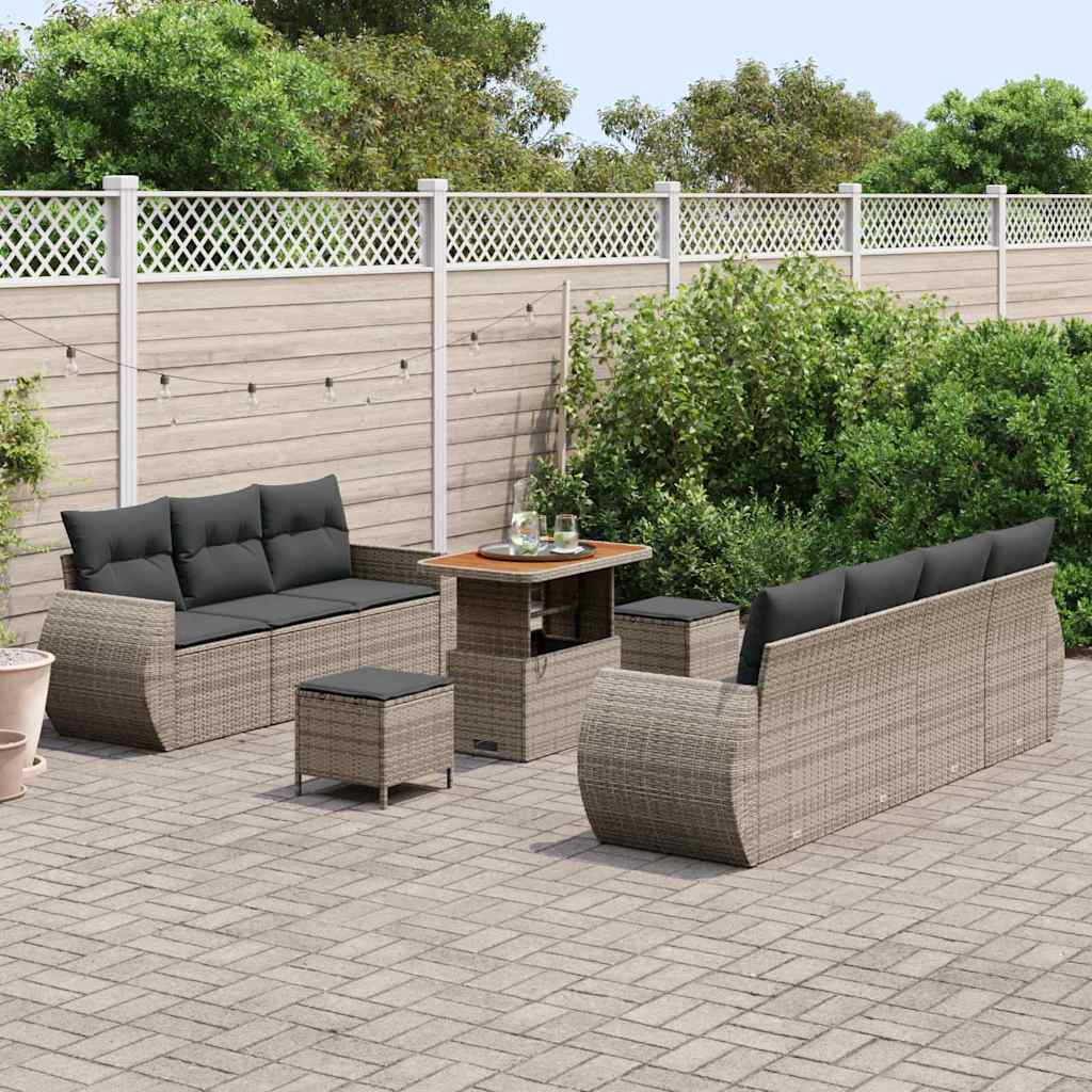 Tuin Sofa Set met kussen met opslag 10 pcs Grijs poly rattan is nu te koop bij PeponiXL, paradijselijk wonen!