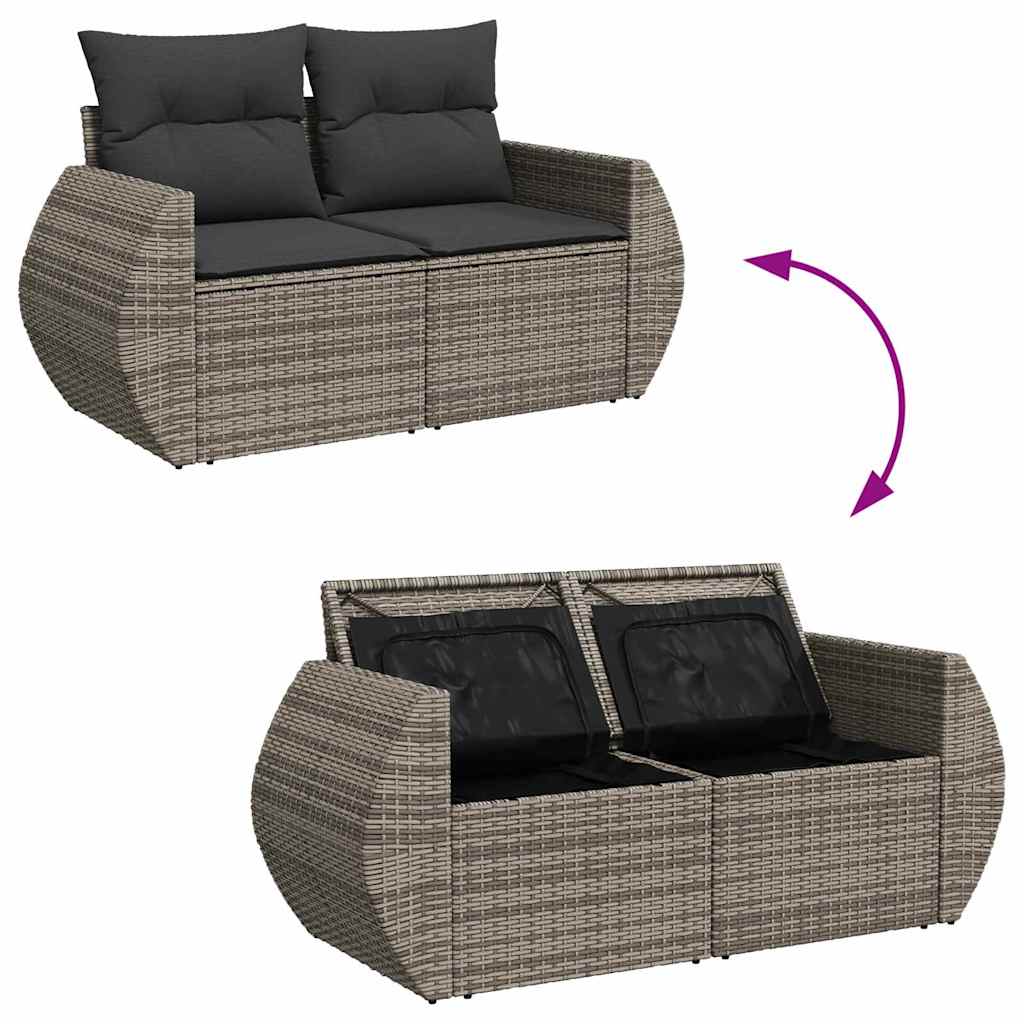 Tuin Sofa Set met kussen met opslag 10 pcs Grijs poly rattan is nu te koop bij PeponiXL, paradijselijk wonen!