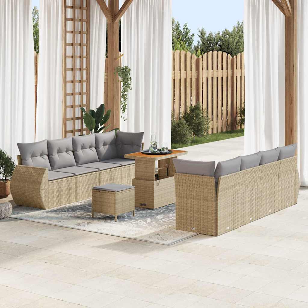 Tuin Sofa Set met opslag 11 pcs Beige Poly riet is nu te koop bij PeponiXL, paradijselijk wonen!
