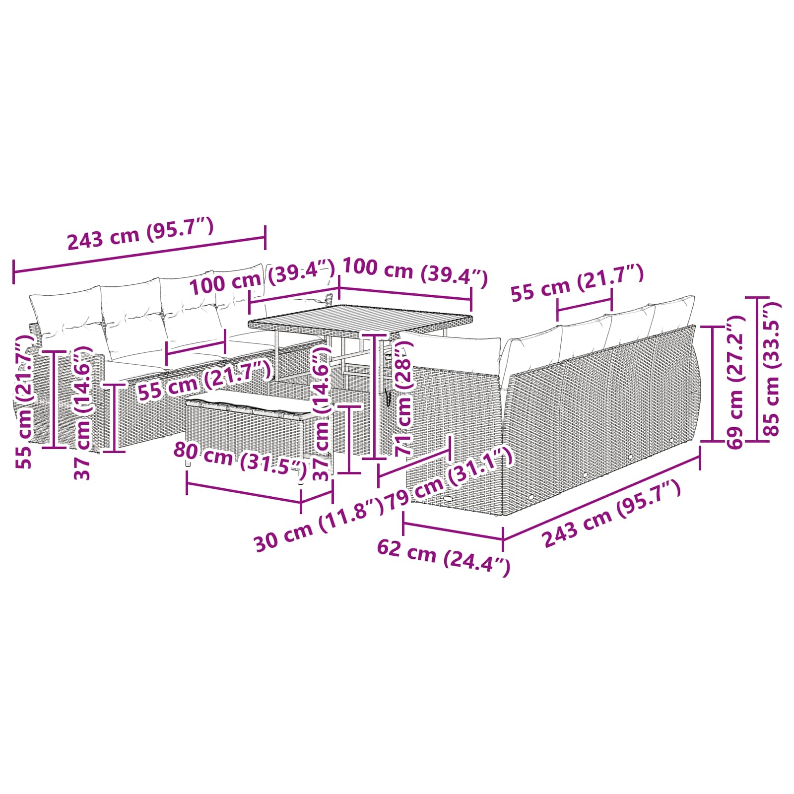 Tuin Sofa Set met opslag 11 pcs Zwart Poly riet is nu te koop bij PeponiXL, paradijselijk wonen!