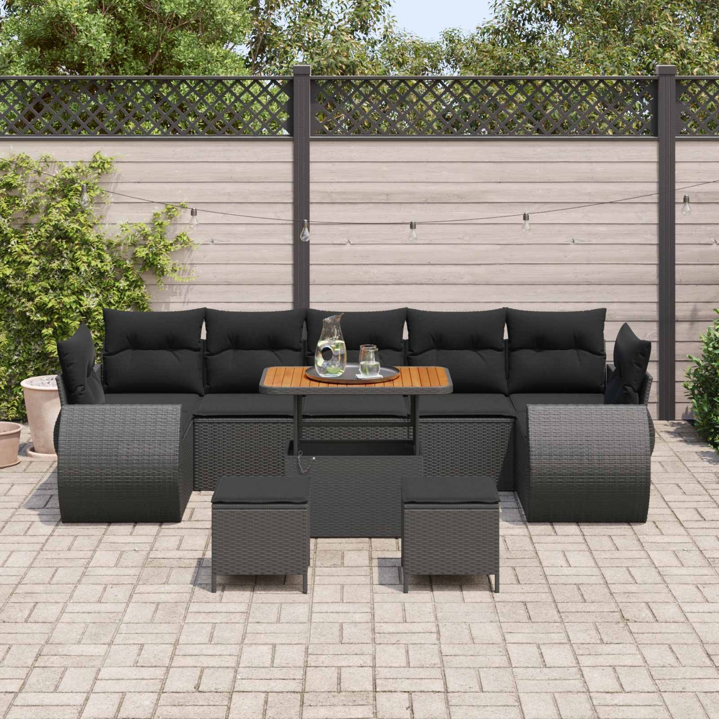 Tuin Sofa Set 10 pcs Zwart Poly rattan en gepoedercoat staal is nu te koop bij PeponiXL, paradijselijk wonen!
