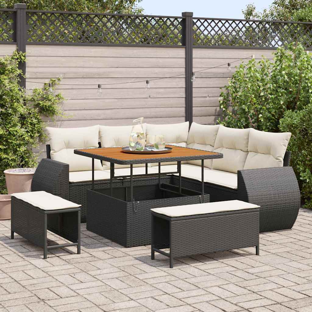 Tuin Sofa Set met kussen 8 pcs Zwart en Crème poly rattan is nu te koop bij PeponiXL, paradijselijk wonen!
