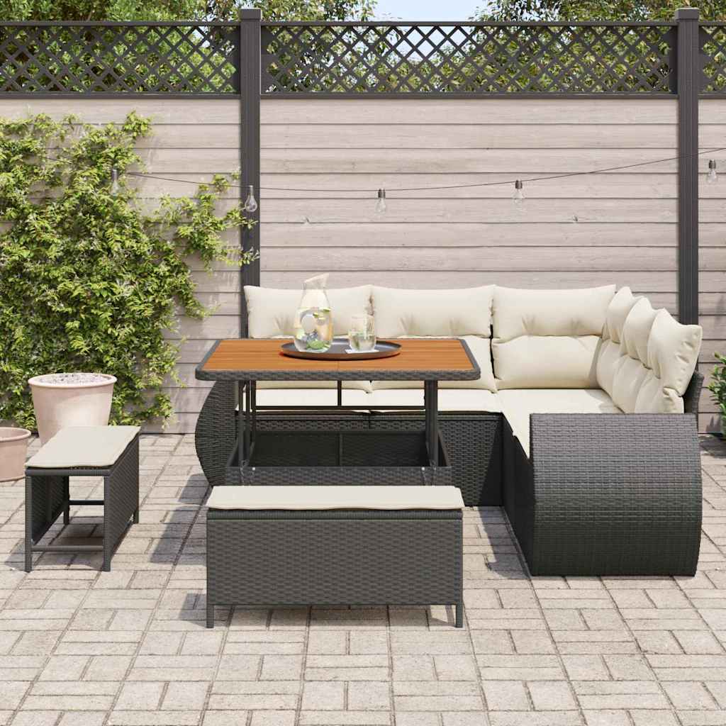 Tuin Sofa Set met kussen 8 pcs Zwart en Crème poly rattan is nu te koop bij PeponiXL, paradijselijk wonen!