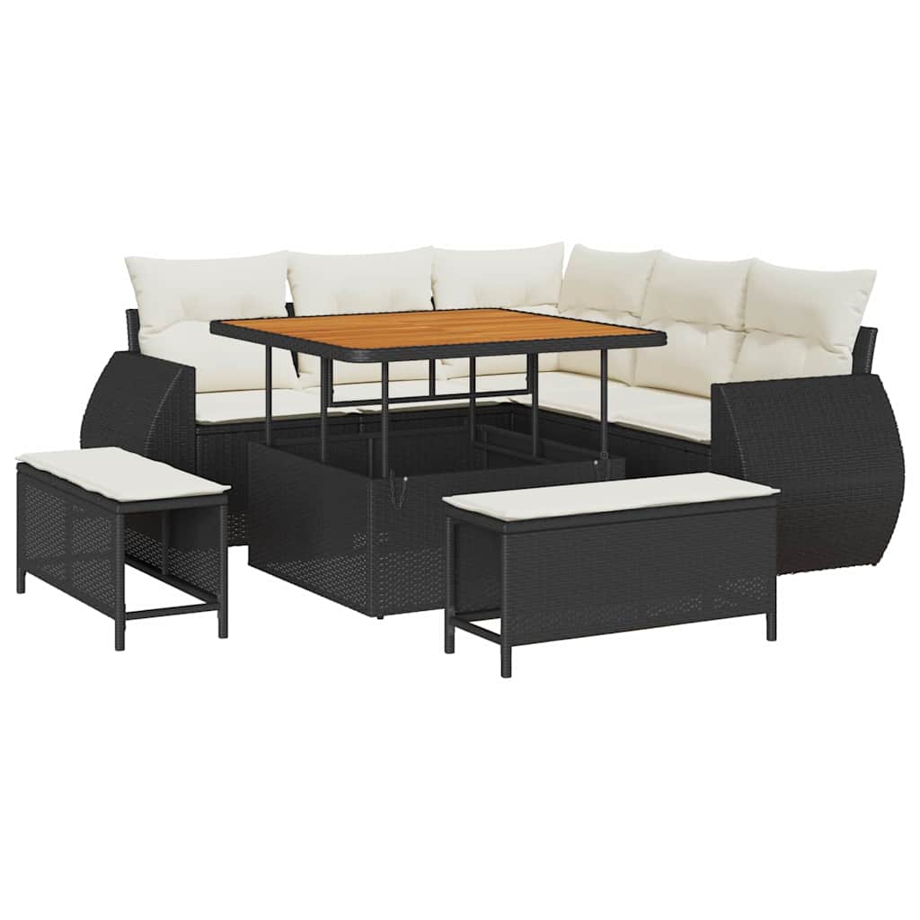 Tuin Sofa Set met kussen 8 pcs Zwart en Crème poly rattan is nu te koop bij PeponiXL, paradijselijk wonen!