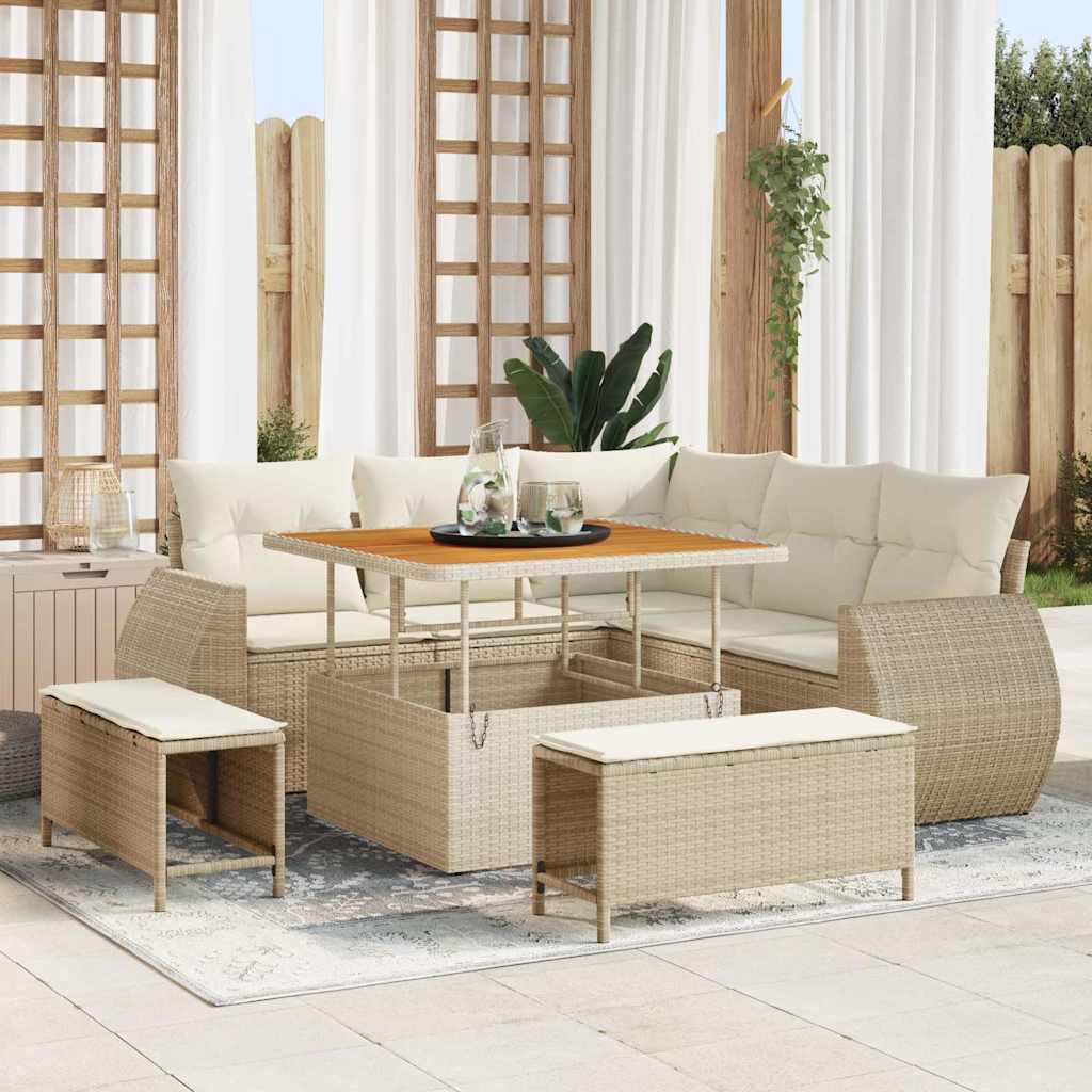 Tuin Sofa Set met kussen 8 pcs Beige en Crème poly rattan is nu te koop bij PeponiXL, paradijselijk wonen!