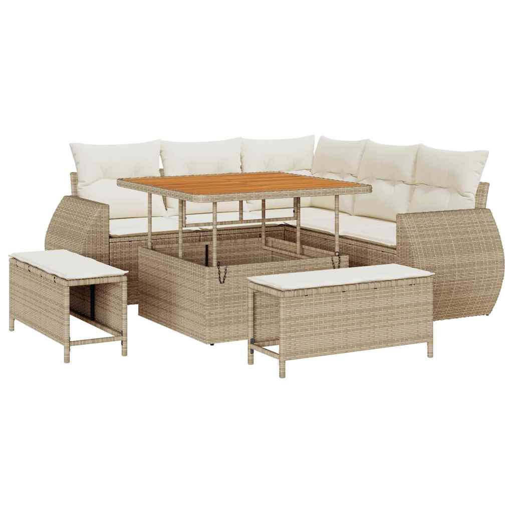 Tuin Sofa Set met kussen 8 pcs Beige en Crème poly rattan is nu te koop bij PeponiXL, paradijselijk wonen!