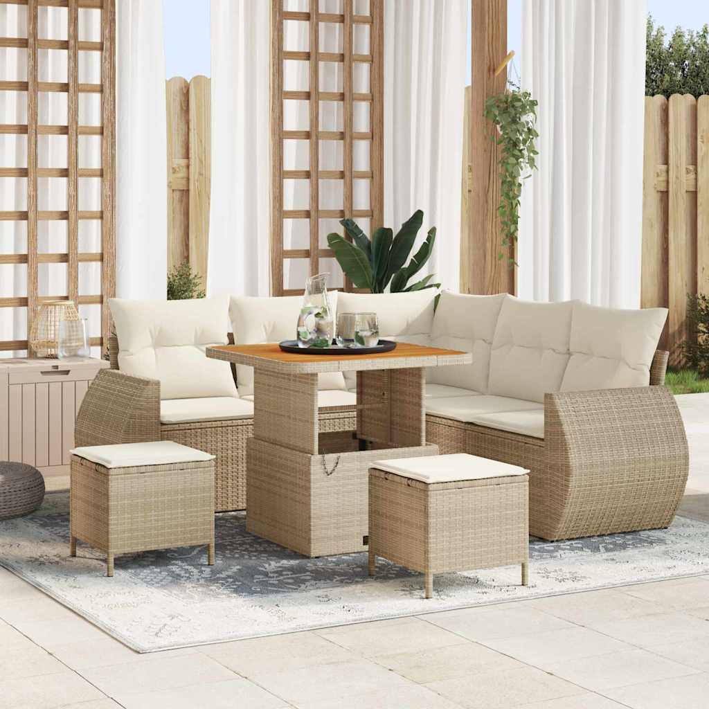 Tuin Sofa Set met kussen 8 pcs Beige en Crème poly rattan is nu te koop bij PeponiXL, paradijselijk wonen!