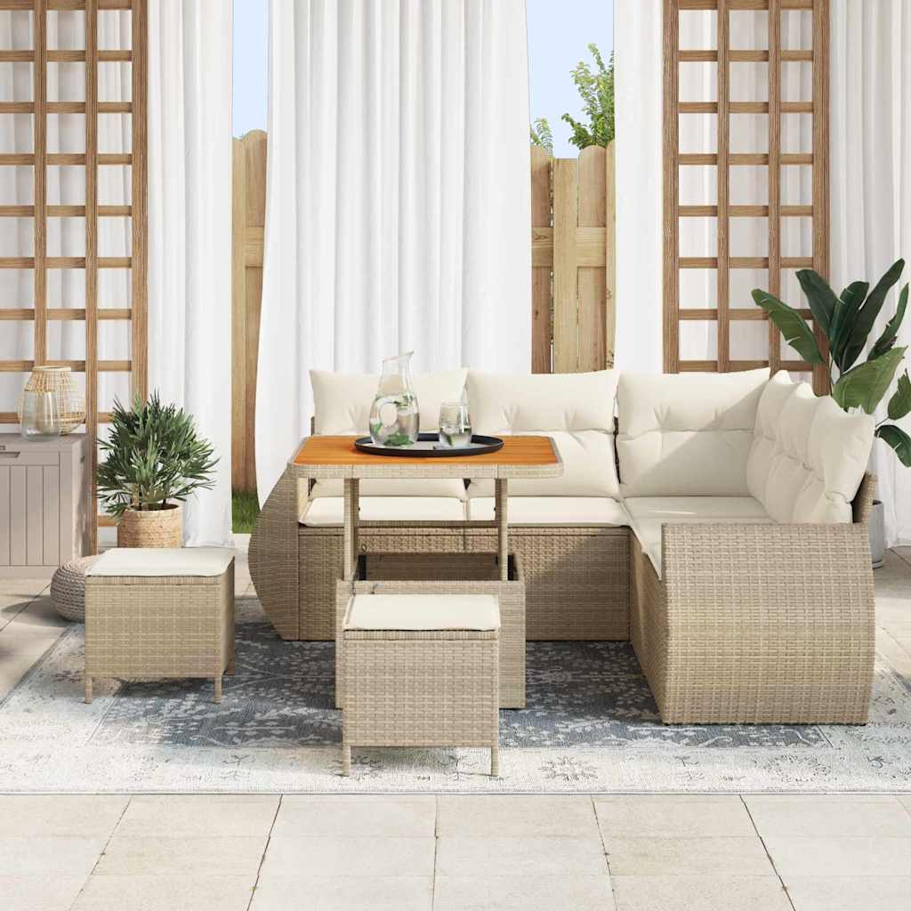 Tuin Sofa Set met kussen 8 pcs Beige en Crème poly rattan is nu te koop bij PeponiXL, paradijselijk wonen!