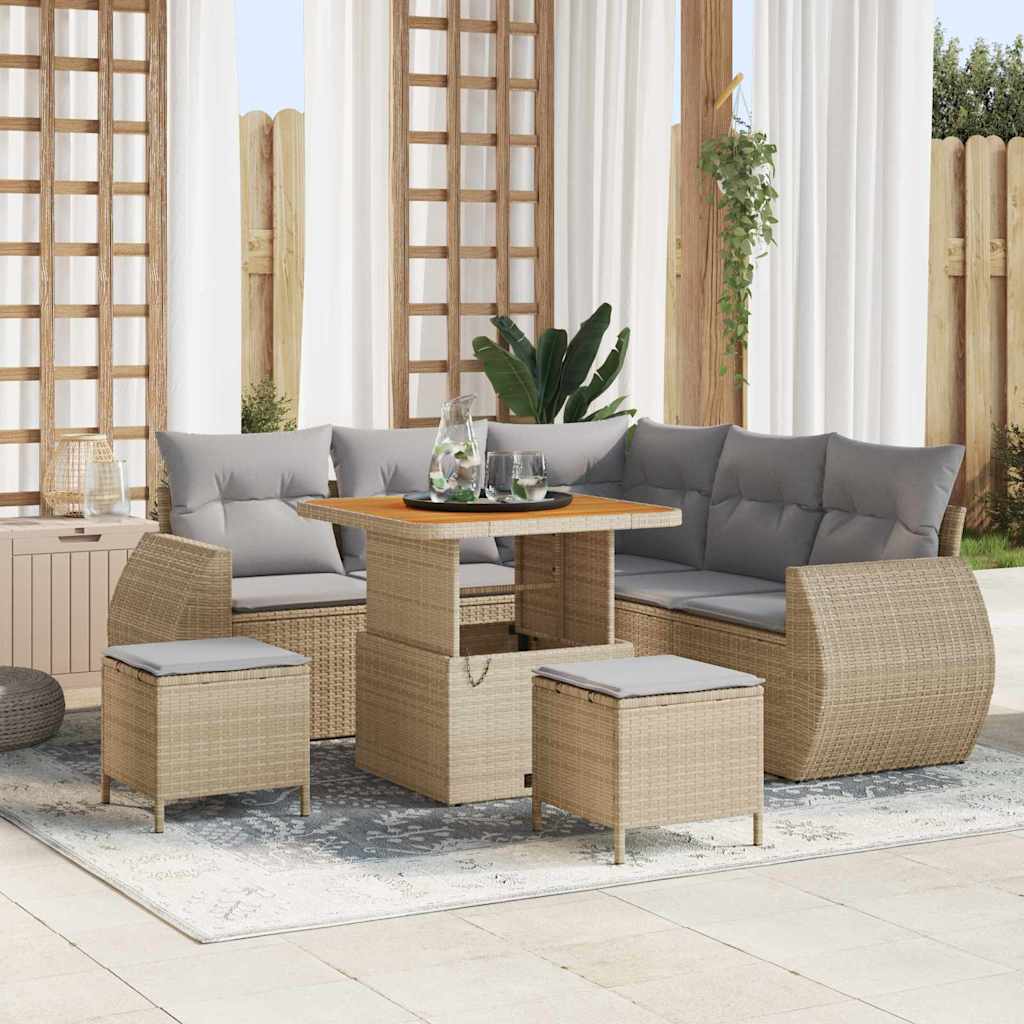 Tuin Sofa Set met kussen 8 pcs Beige en Licht Grijs poly rattan is nu te koop bij PeponiXL, paradijselijk wonen!