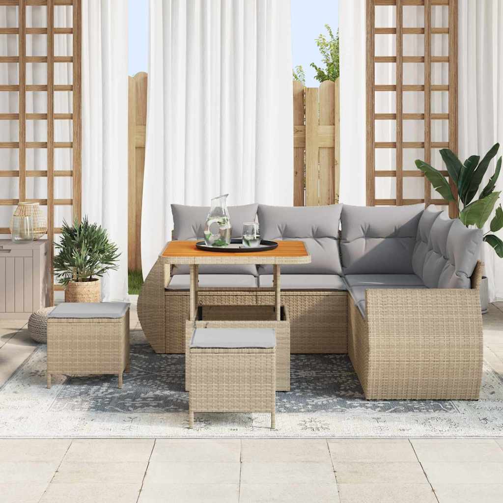 Tuin Sofa Set met kussen 8 pcs Beige en Licht Grijs poly rattan is nu te koop bij PeponiXL, paradijselijk wonen!