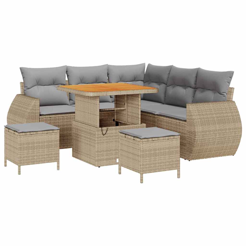 Tuin Sofa Set met kussen 8 pcs Beige en Licht Grijs poly rattan is nu te koop bij PeponiXL, paradijselijk wonen!