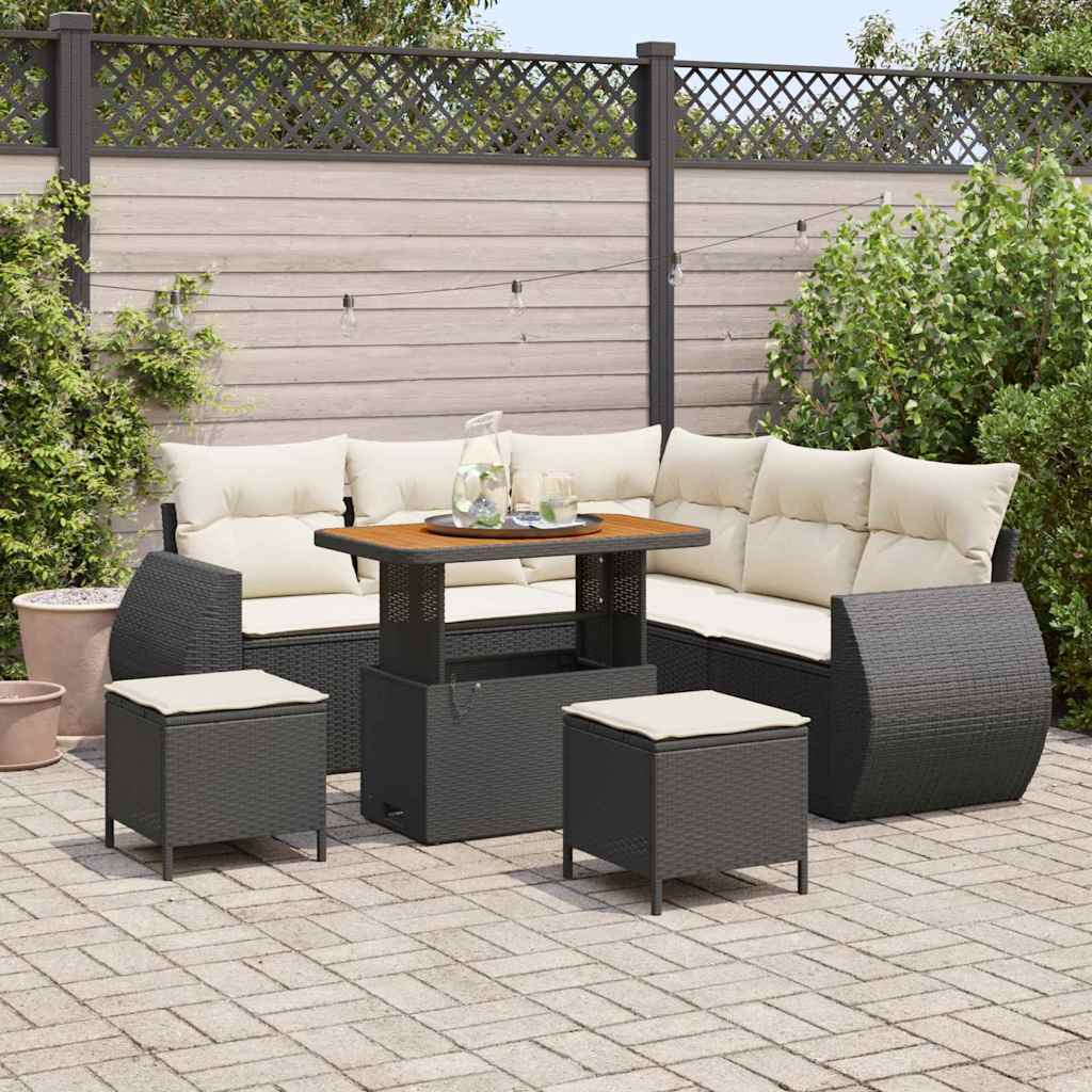 Tuin Sofa Set met kussen 8 pcs Zwart en Crème poly rattan is nu te koop bij PeponiXL, paradijselijk wonen!