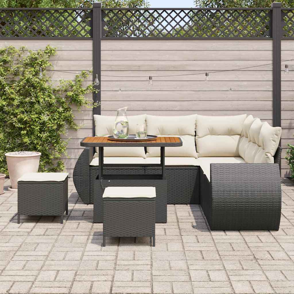 Tuin Sofa Set met kussen 8 pcs Zwart en Crème poly rattan is nu te koop bij PeponiXL, paradijselijk wonen!