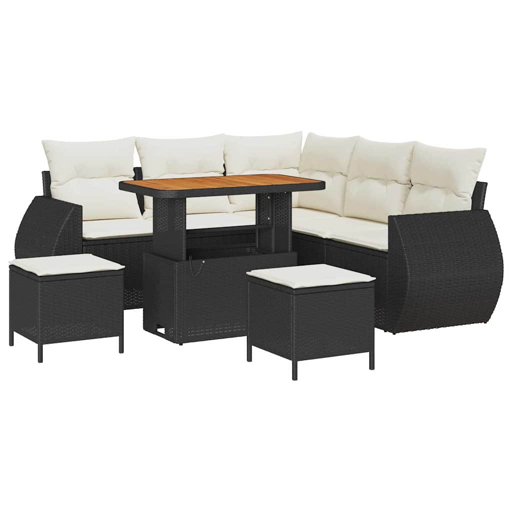 Tuin Sofa Set met kussen 8 pcs Zwart en Crème poly rattan is nu te koop bij PeponiXL, paradijselijk wonen!