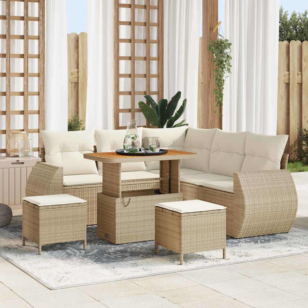 Tuin Sofa Set met kussen 8 pcs Beige en Crème poly rattan is nu te koop bij PeponiXL, paradijselijk wonen!