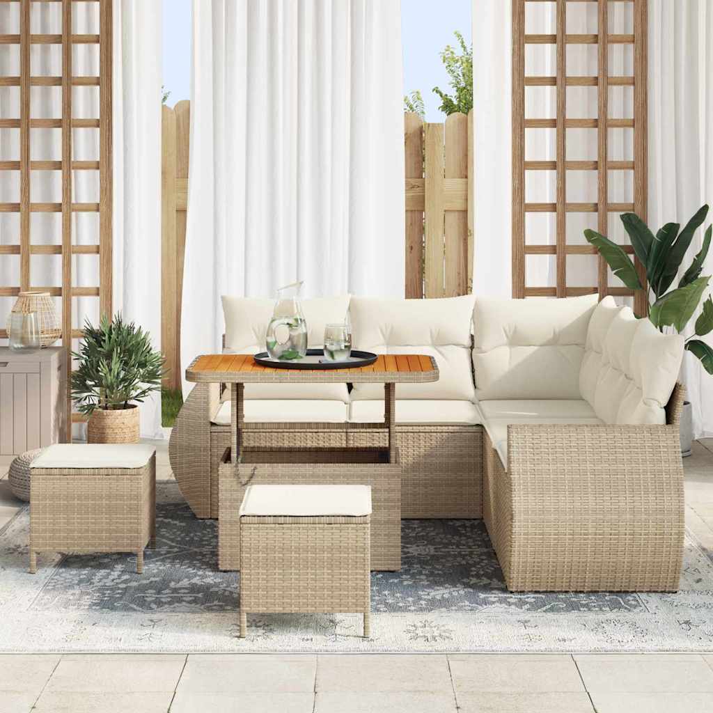 Tuin Sofa Set met kussen 8 pcs Beige en Crème poly rattan is nu te koop bij PeponiXL, paradijselijk wonen!