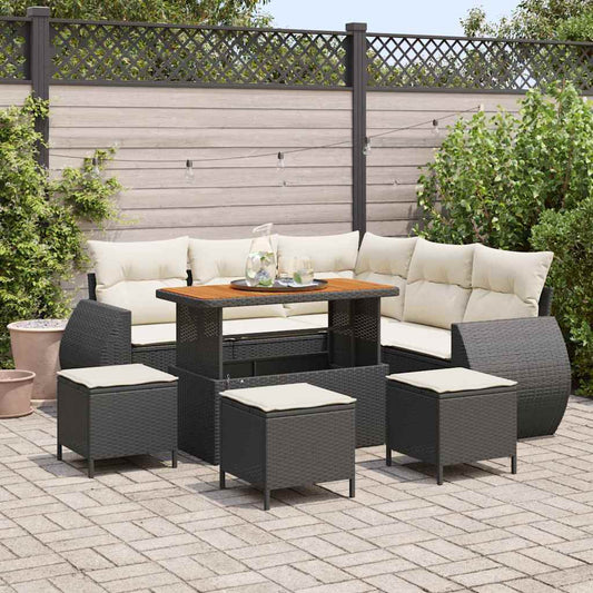 Tuin Sofa Set met kussen 9 pcs Zwart en Crème poly rattan is nu te koop bij PeponiXL, paradijselijk wonen!
