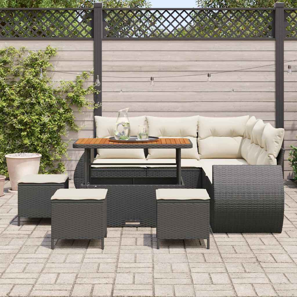 Tuin Sofa Set met kussen 9 pcs Zwart en Crème poly rattan is nu te koop bij PeponiXL, paradijselijk wonen!