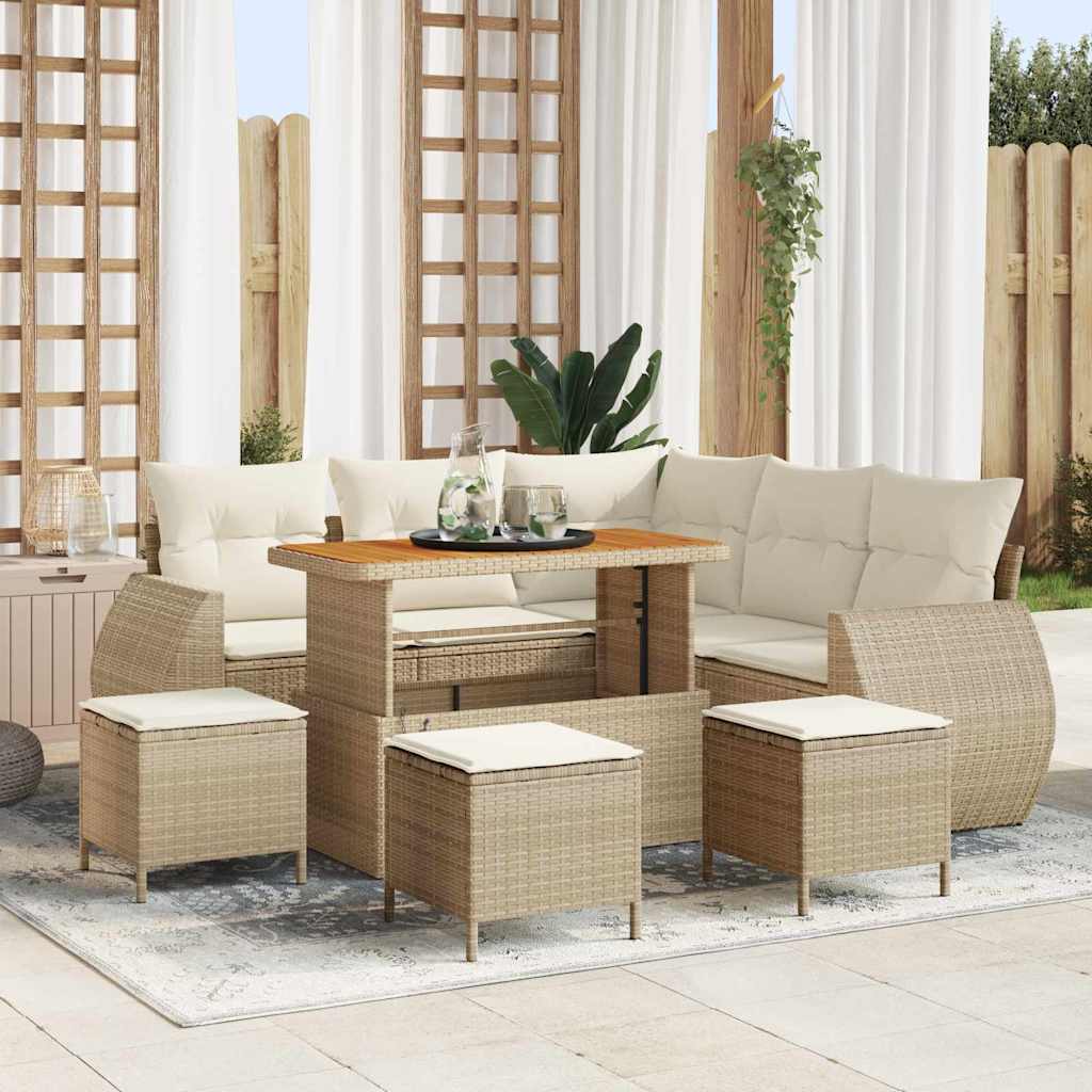 Tuin Sofa Set met kussen 9 pcs Beige en Crème poly rattan is nu te koop bij PeponiXL, paradijselijk wonen!