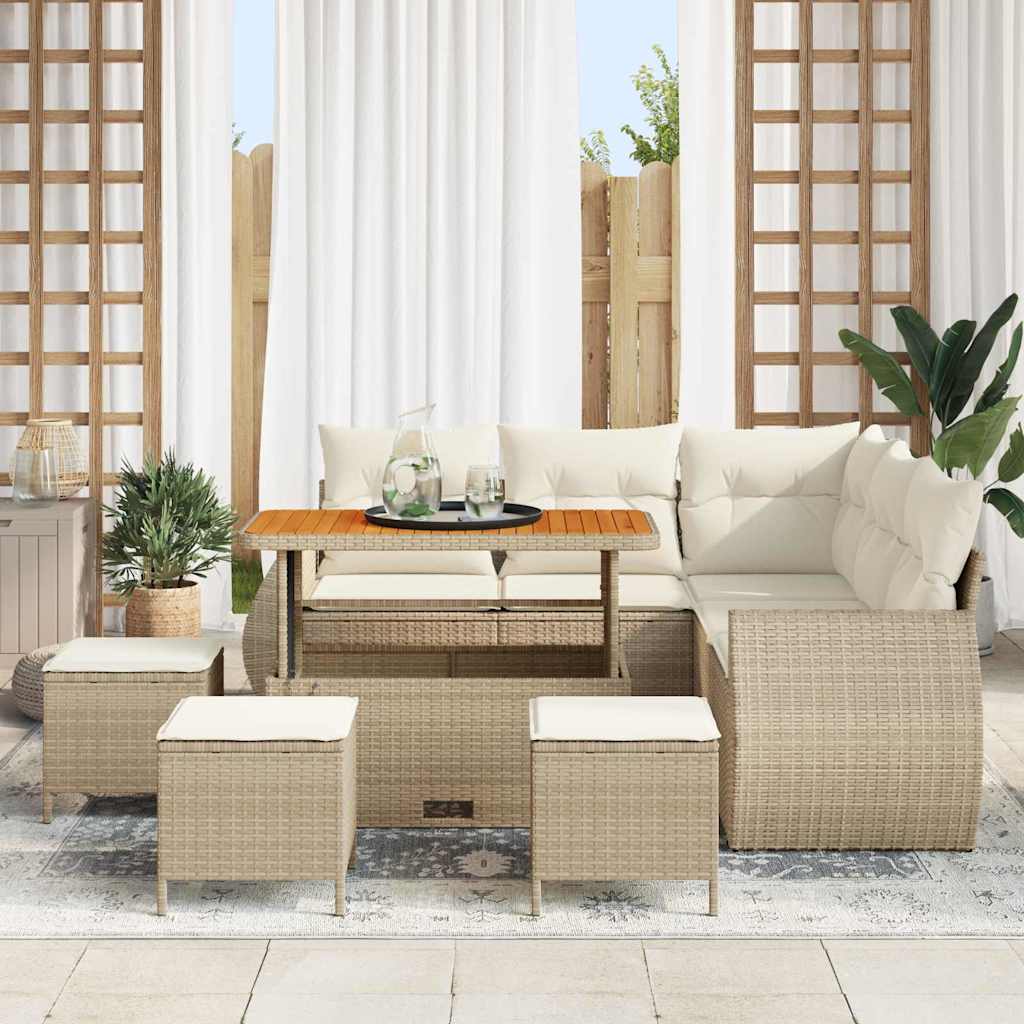 Tuin Sofa Set met kussen 9 pcs Beige en Crème poly rattan is nu te koop bij PeponiXL, paradijselijk wonen!