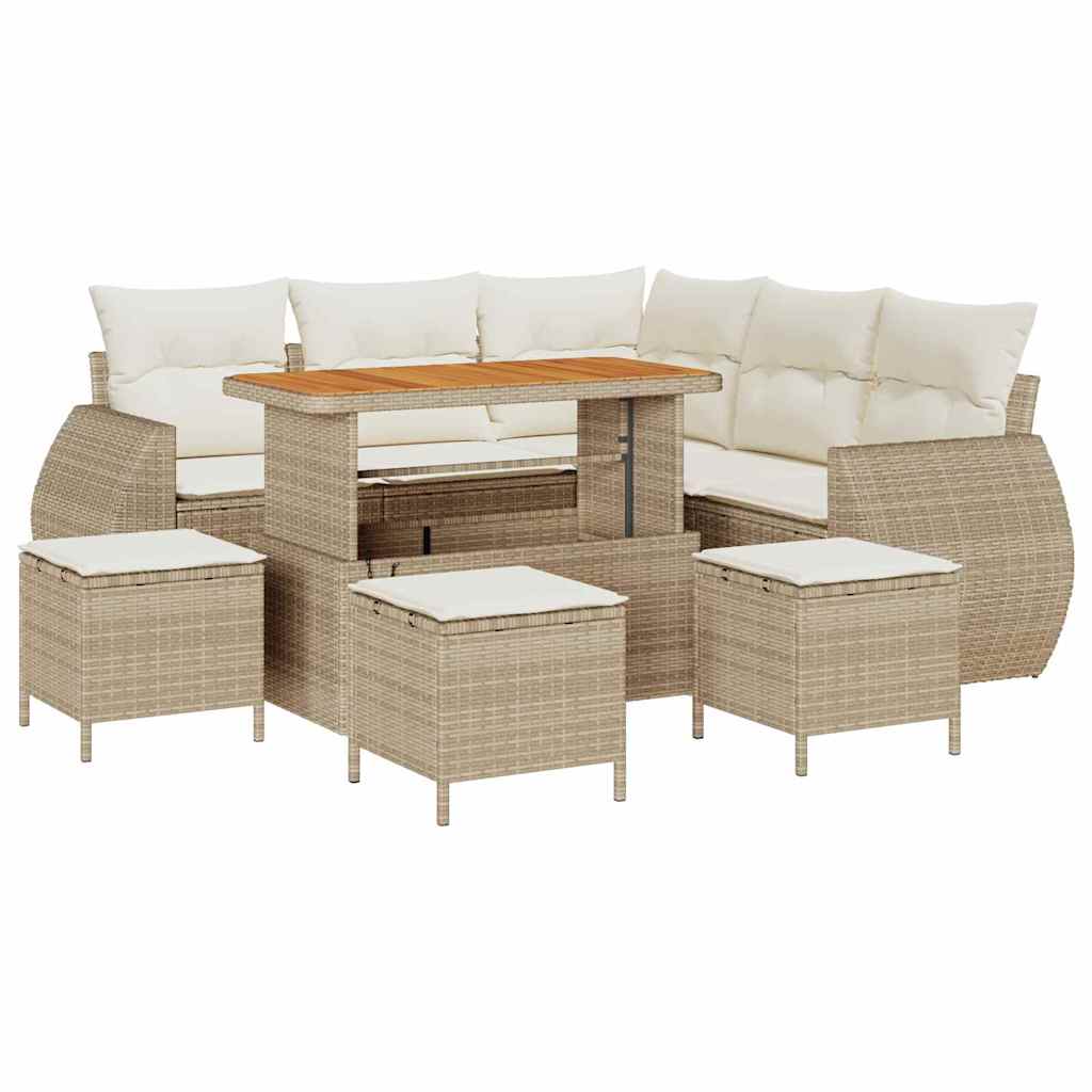 Tuin Sofa Set met kussen 9 pcs Beige en Crème poly rattan is nu te koop bij PeponiXL, paradijselijk wonen!