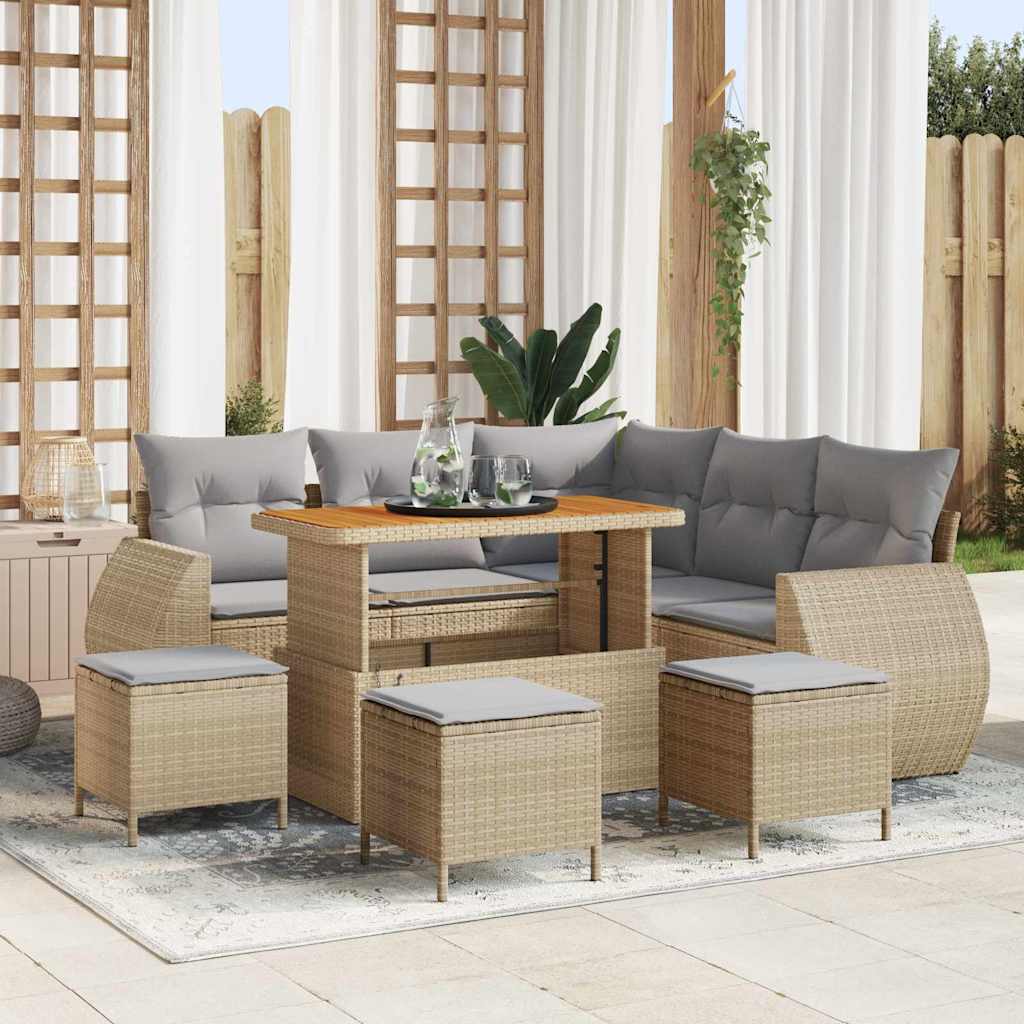 Tuin Sofa Set met kussen 9 pcs Beige en Licht Grijs poly rattan is nu te koop bij PeponiXL, paradijselijk wonen!