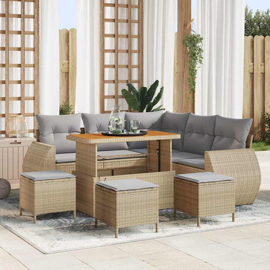 Tuin Sofa Set met kussen 9 pcs Beige en Licht Grijs poly rattan is nu te koop bij PeponiXL, paradijselijk wonen!