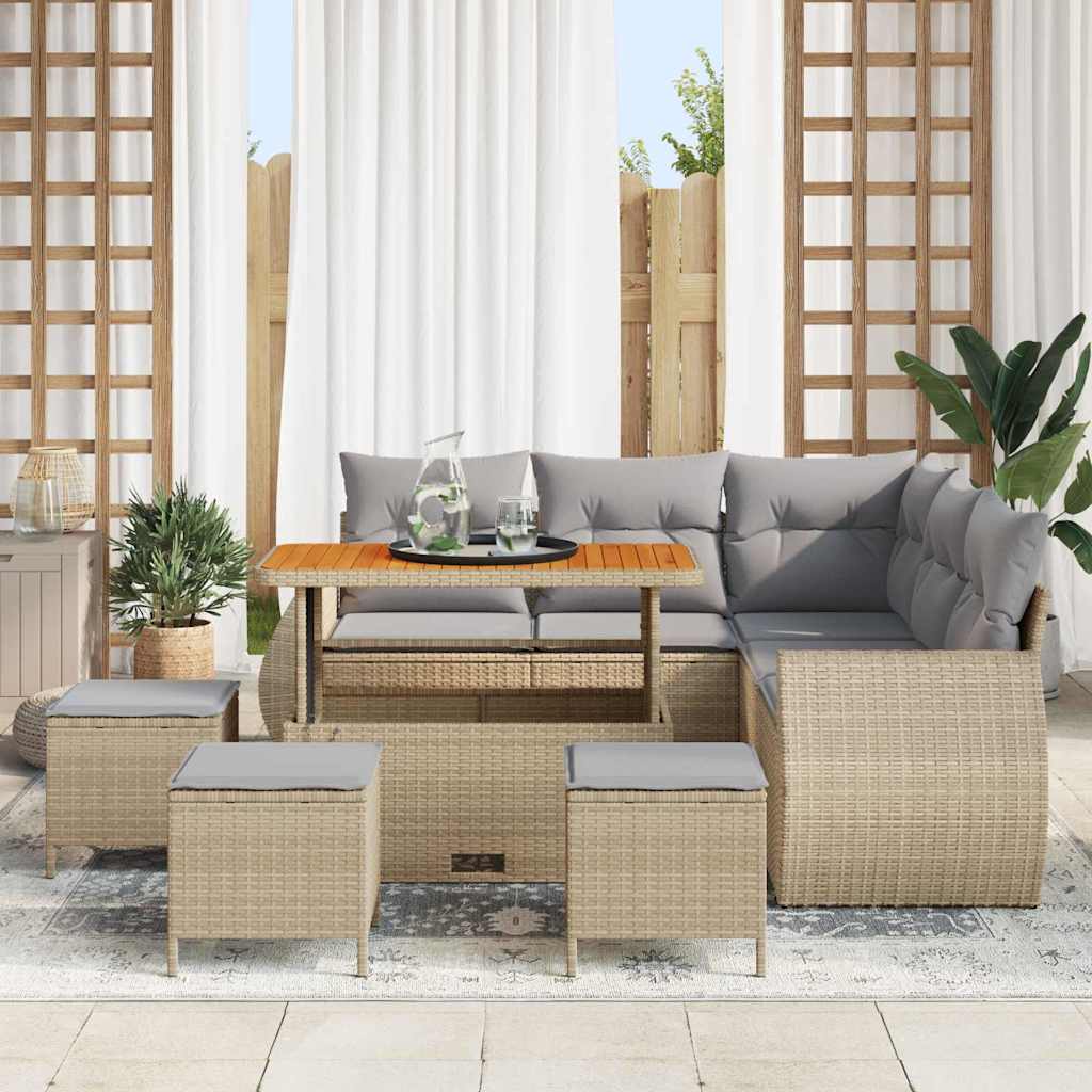 Tuin Sofa Set met kussen 9 pcs Beige en Licht Grijs poly rattan is nu te koop bij PeponiXL, paradijselijk wonen!