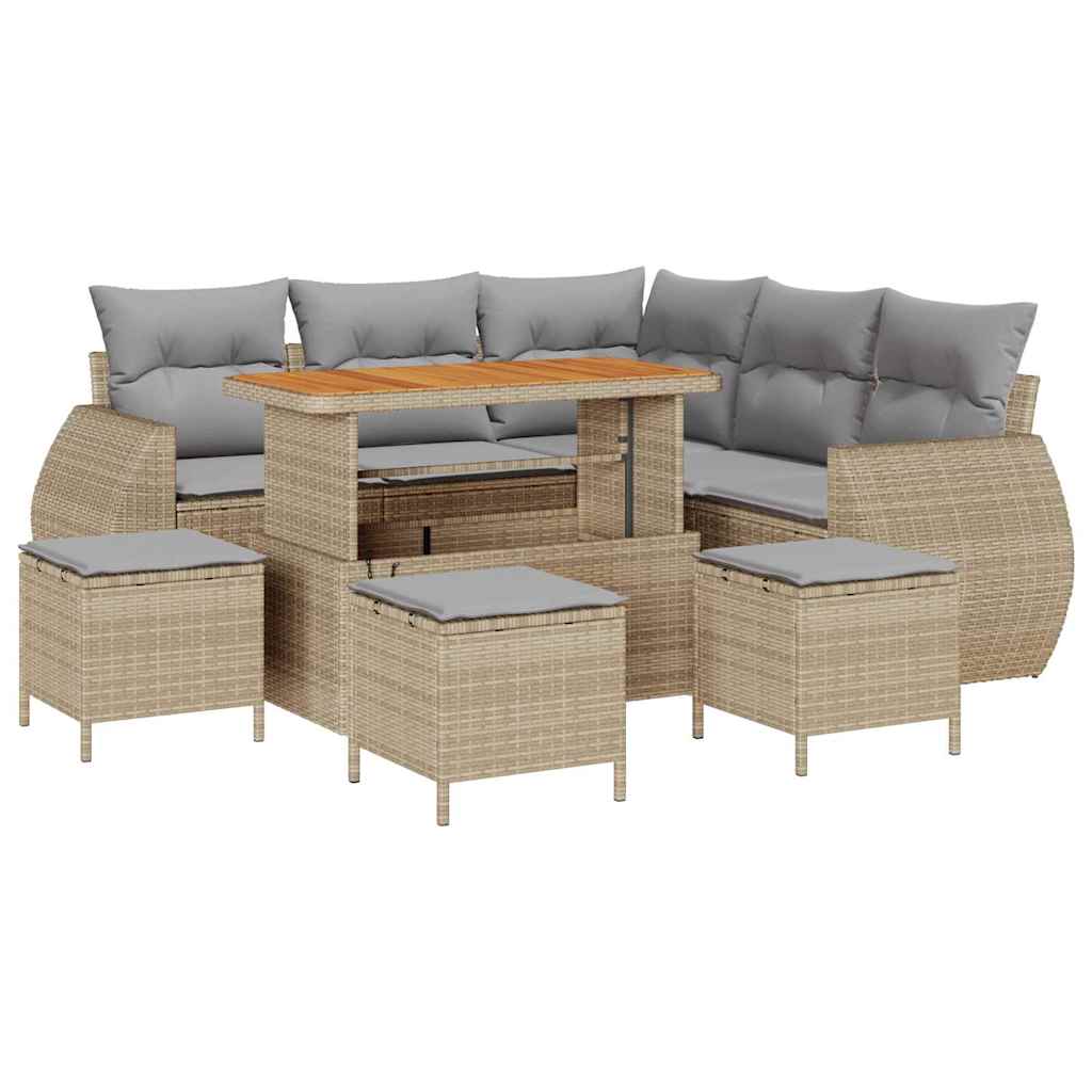 Tuin Sofa Set met kussen 9 pcs Beige en Licht Grijs poly rattan is nu te koop bij PeponiXL, paradijselijk wonen!