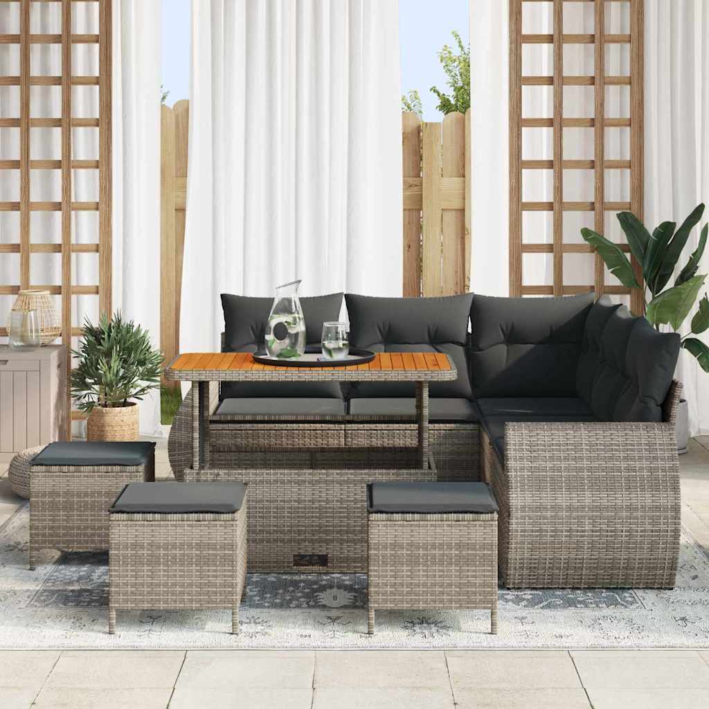 Tuin Sofa Set met kussen met opslag 9 pcs Grijs poly rattan is nu te koop bij PeponiXL, paradijselijk wonen!