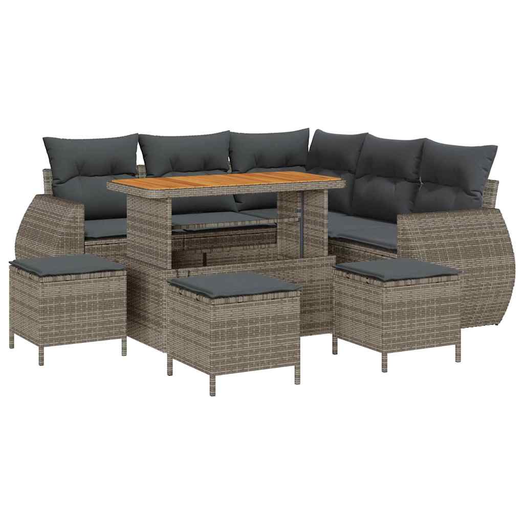 Tuin Sofa Set met kussen met opslag 9 pcs Grijs poly rattan is nu te koop bij PeponiXL, paradijselijk wonen!